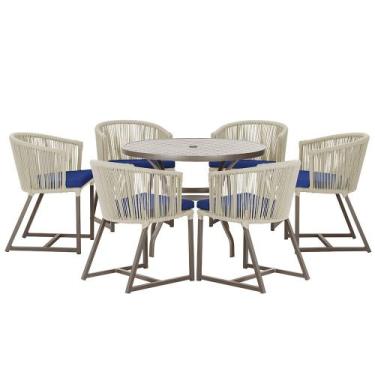 Imagem de Mesa com 6 Cadeiras de Jantar Roma 120cm e Noronha em Alumínio Marrom 