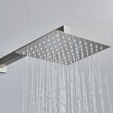 Imagem de Ducha Chuveiro 20x20 Cromado Luxo Metal Braço 40cm Aquecedor Solar e Gás Slim - Brinovar