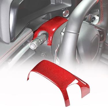 Imagem de Capa de acabamento superior de base de volante compatível com Chevrolet Corvette C8 Stingray 2020-2023 fibra de carbono real 1 peça, acessórios de acabamento de capa de volante interior C8 (carbono vermelho)