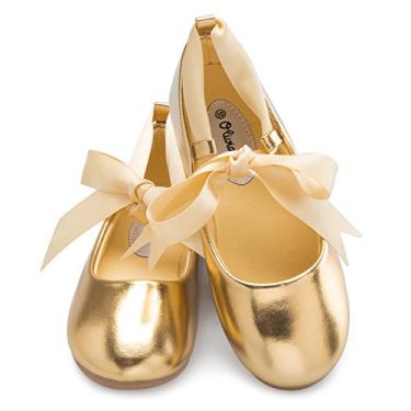 Imagem de Olivia K Sapatilha feminina adorável de bailarina Mary Jane com fita, Gold Pu, 13 Little Kid