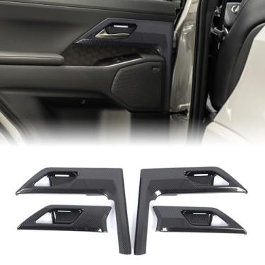 Imagem de Capa de maçaneta interna moldura de acabamento de tigela de porta compatível com Lexus GX 550 2024 2025, acessórios de capa de painel de acabamento de alça interna de carro (padrão de fibra de
