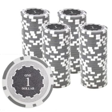 Imagem de Gamers Lounge Fichas de pôquer Eclipse 14 gramas (pacote com 100) - Composto de argila pesada ($1 cinza)