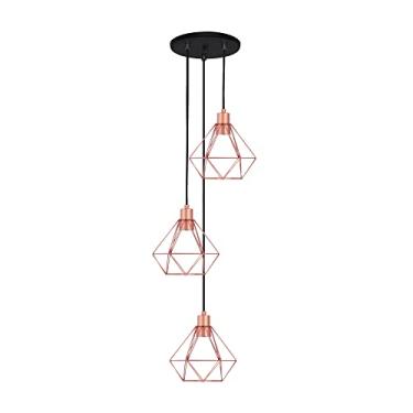 Imagem de Lustre Pendente Aramado Diamante Peq 3Lamp E27 Rosê