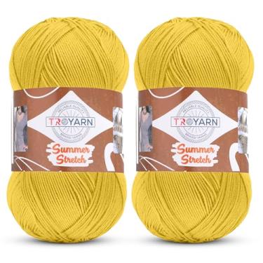 Imagem de Troyarn Summer Stretch (pacote com 2 novelos) com efeito sedoso, crochê, 100% microfibra elástica, biquíni, acrílico, maioquíni, pareo, blusa curta, fio de roupas 2 x 100 g (2 x 438 jardas) (114110 -
