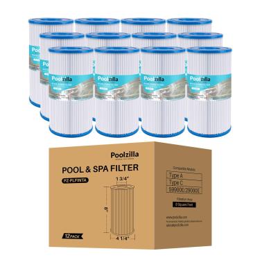 Imagem de Poolzilla Pacote com 12 filtros de substituição para tipo A ou C, compatível com Intex 29000E/59900E, filtros de piscina de fácil ajuste, escapadas de verão ou piscinas acima do solo