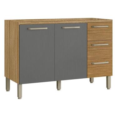 Imagem de Balcão de Pia Ametista 2 Portas 3 Gavetas 120 cm Freijó Gris Ripado - Kits Paraná