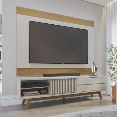 Imagem de Rack Bancada Veneza com Painel Nilo p/ Tvs até 75 Polegadas 02 Gavetas 01 Porta Deslizante