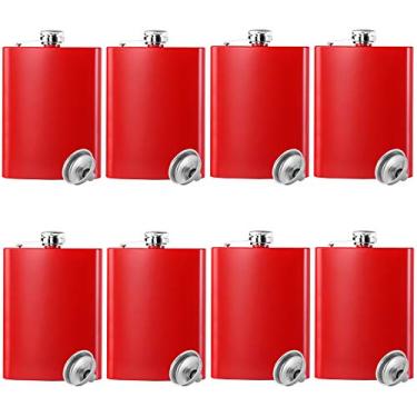 Imagem de Cantil vermelho de aço inoxidável com funil, funil fácil de despejar está incluído, 227 g, conjunto de 8