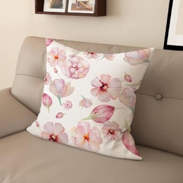 Imagem de Sladjana [Estilo idílico] Capa de almofada impressa digital tipo linho - Padrão floral rosa dupla face, design com zíper invisível (45,7 x 45,7 cm, FSWM-E)