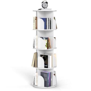 Imagem de Estante giratória, tela 360, 4 camadas, pequena prateleira de canto para espaço pequeno, estante de armazenamento de chão, organizador de prateleira de livros estreito de madeira para quarto, sala de