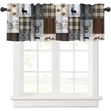 Imagem de Cortinas rústicas de cabana de cozinha, sanefas, casa de fazenda, retrô, urso, veado, alce, animais selvagens, tratamento de janela, cortinas curtas para banheiro, quarto, sala de estar, 137 x 45 cm