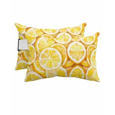 Imagem de Travesseiro reclinável de verão aquarela amarelo limão ao ar livre com enchimento, almofadas reclináveis à prova d'água, espreguiçadeira, almofada lombar para praia, foco de frutas de jardim, pacote