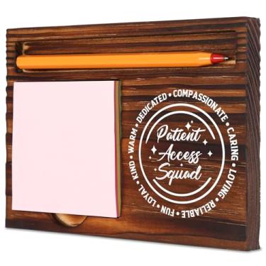 Imagem de TRCENDE Presente de esquadrão de acesso ao paciente para funcionários da recepção, suporte de bloco de notas pegajoso de madeira com compartimento para caneta, decoração de escritório de agradecimento