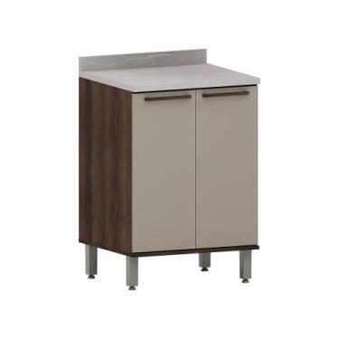 Imagem de Balcão de Cozinha 60cm 2 Portas e com Tampo Luna Luciane Móveis, Nogue