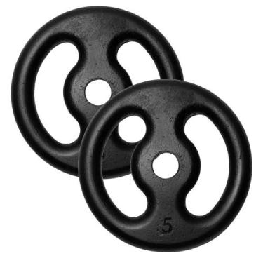 Imagem de Kit 2 Anilhas 5Kg Fitness Ferro Pintada Academia Treino 10Kg - Fundgar