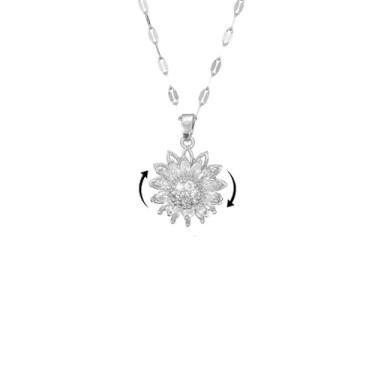 Imagem de Colar Fidget de Girassol Feminino Giratório Giratório Colar com Pingente de Girassol Strass Colar Giratório Sol Flor Ansiedade Colar Joias de Aniversário, Large Size, Metal, Sem Pedra Preciosa