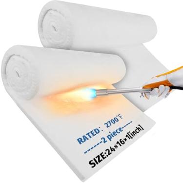 Imagem de 61 cm x 38 cm x 2,5 cm (espessura), 2 peças - cobertor de isolamento de fibra cerâmica – 1,482 °C à prova de fogo para forjas, forjas, fornos, lareiras e chaminés