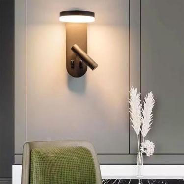 Imagem de Lâmpada LED de parede interna com 2 interruptores liga/desliga, arandela giratória de 350°, luz de parede dupla, abajur de acrílico, luz de leitura, holofotes modernos de leitura de cabeceira ao lado