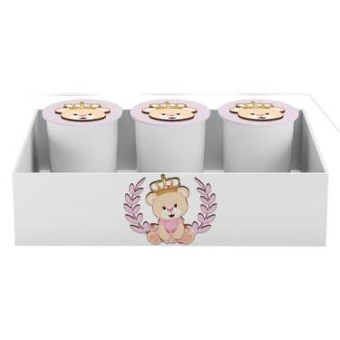 Imagem de Trio de Potes e Bandeja Kit Higiene MDF Ursa Coroa Menina - Neném na N