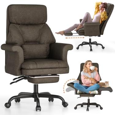 Imagem de ELABEST C39 Cadeira de escritório com pernas cruzadas com apoio para os pés e apoios de braço conversíveis - Cadeira de mesa XL para animais de estimação, reclinável ergonômica com travesseiro lombar