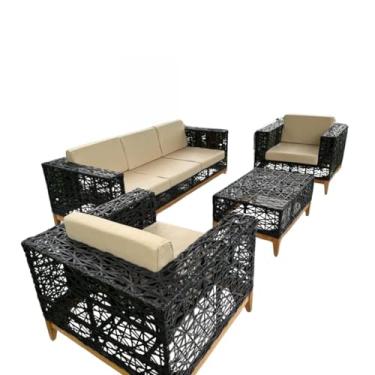 Imagem de Conjunto de Sofá 2 e 3 Lugares Area Externa Jardim em Fibra Sintética - Nossa Kasa (Preto)