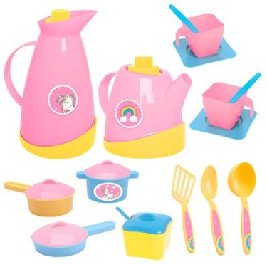 Imagem de Jogo De Chá Panelinhas Kit Unika Rosa Unicórnio Para Menina Com Acessó