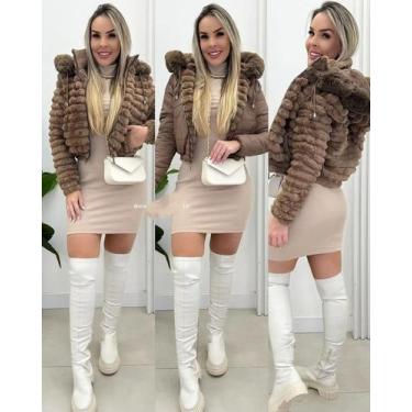 Imagem de Casaco de frio feminino tecido poliéster - Moda adrya , Marrom, G