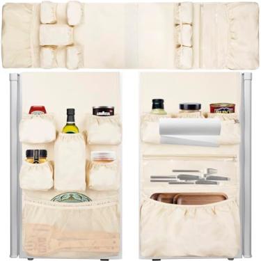 Imagem de Organizador de mini geladeira essencial para dormitório – Organizador de organizador sobre a geladeira, armazenamento de dormitório, capa protetora contra poeira de mini geladeira com 12 bolsos de