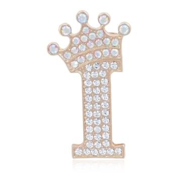 Imagem de Broche de letra inicial com coroa para mulheres, meninas, homens, meninos, broches de nome personalizado, artesanato, broche, colorido, strass, broche, ouro, A-Z, Zircônia cúbica