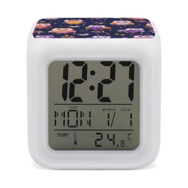 Imagem de RTFGHJS Despertador com estampa de coruja de desenho animado despertador colorido pequeno visor LED despertador digital relógio compacto relógio eletrônico para quartos cabeceira mesa prateleira