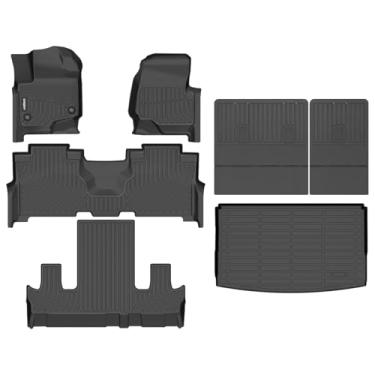 Imagem de GINOWY - Tapetes de chão e tapete de carga para Ford Expedition MAX 2021-2025 assento concha 7 passageiros TPE borracha para todos os climas tapetes de carro acessórios de expedição forros de chão