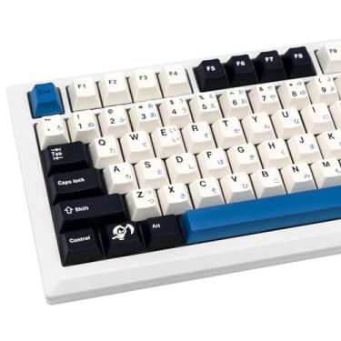 Imagem de GEKUCAP 129 Teclas PBT Japonesas Perfil Cereja DYE-Sub Branco/Preto/Azul Estilo Minimalista Conjunto de Teclas Personalizadas para Teclados Mecânicos Gateron Kailh Cherry MX Switch Gaming