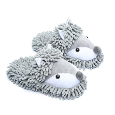Imagem de Ofoot Pantufas femininas de inverno quentes para pais e crianças felpudas para casa Belo animal Koala Fox Owl Cat Lion Gorilla Bunny, durável antiderrapante sola inferior de borracha, Grey(fox), 11-13 M US