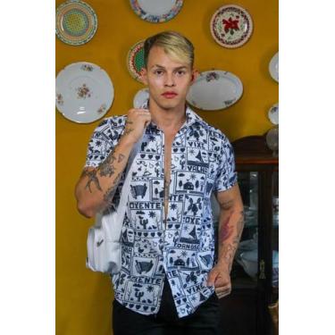 Imagem de Camisa Social Botão Divertida Unissex Oxente - cs modas, Slim, Branco