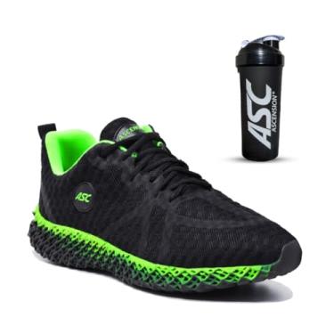 Imagem de Tênis Masculino Ascension + Coqueteleira Preto – Leve, Macio e Versátil para Caminhada, Corrida, Academia e Dia a Dia (Preto e Verde, BR, Adulto, Numérico, 37)