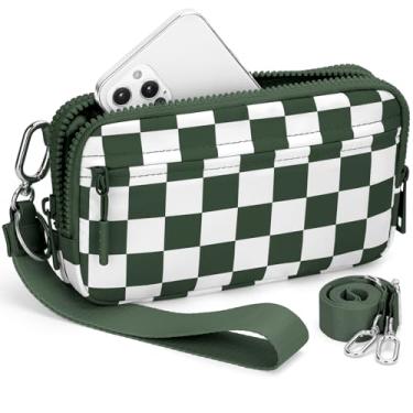 Imagem de BIAOTIE Carteiras de pulso femininas pequenas bolsas transversais bolsa de viagem bolsa de pulso de nylon bolsa de ombro, Verde militar, Xadrez