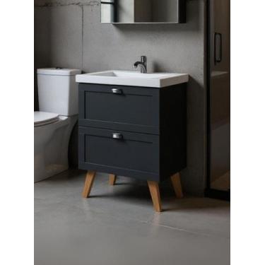 Imagem de Gabinete para Banheiro com Cuba 60cm Retro Mdf Grafite Milano - On Móv