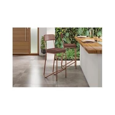 Imagem de Banqueta Fabone Nagoia Aço Carbono Estofada Corano Marrom Espuma D20