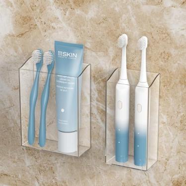 Imagem de Suporte de escova de dentes para banheiros, pacote com 2 suportes de escova de dentes transparentes de acrílico, pasta de dentes montada na parede e suporte de escova de dentes para organizador de