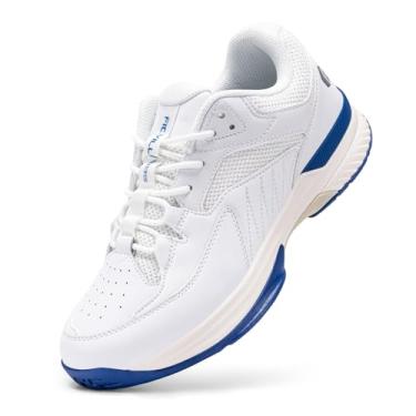 Imagem de FitVille Tênis masculino largo Pickleball para todas as quadras com suporte de arco para fascite plantar, branco/azul, 10.5 X-Wide