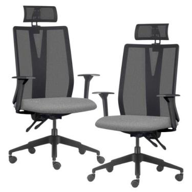 Imagem de Kit 2 Cadeiras Escritório Giratória Presidente Flow F02 Base Preta Lin