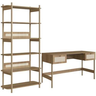 Imagem de Estante Livreiro Home Office e Mesa Escrivaninha Pés Madeira Moss A03 