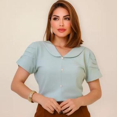 Imagem de Blusa Social Feminina Evangélica com Botões Nas Mangas - G-Store, Verd