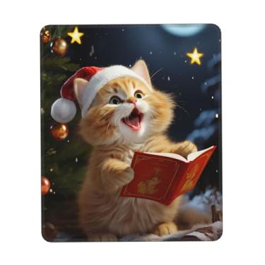 Imagem de Gato fofo canta canções de natal mousepad com bordas costuradas confortável mouse com base de borracha antiderrapante quadrado gamer mousepad impermeável computador mousepad para laptop, escritório