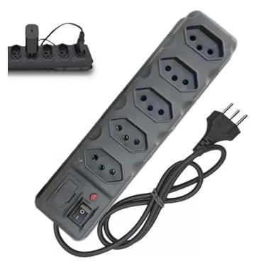 Imagem de Filtro de Linha, 5 Tomadas, 1 Metro, Bivolt, Preto, com Chave Liga/Desliga e Proteção por Fusível - Cod.80024
