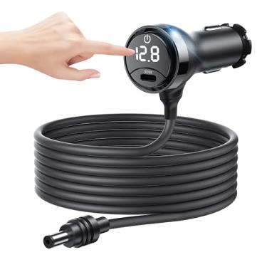 Imagem de Mini cabo Starlink com interruptor, mini acessórios Starlink 16AWG carregador de carro à prova d'água cabos de alimentação CC + adaptador de isqueiro 12V-48V Display digital USB C PD 30W portas para
