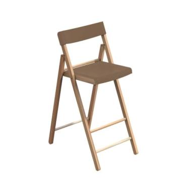 Imagem de Banqueta Dobrável Alta com Encosto Tramontina Potenza Camurça Madeira Tauari Natural