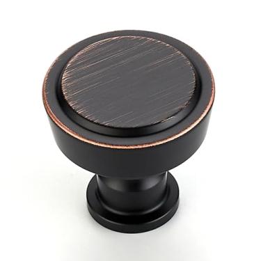 Imagem de Ravinte Pacote com 30 maçanetas de armário de cozinha bronze polido a óleo com furo único puxadores redondos ferragens de armário para gavetas de cômoda de cozinha