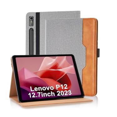 Imagem de Varohix Capa para Lenovo Tab P12 - Capa 2024 de 12,7 polegadas (Modelo: TB370FU) Suporte de visualização multiângulo com alça de mão, cinza