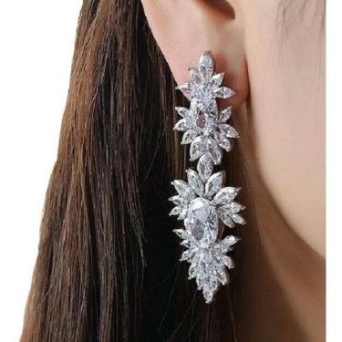 Imagem de Brinco Noiva Zirconia Pendurado Grande Prata Debutante Luxo